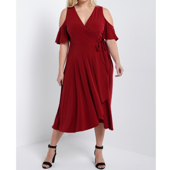 beams918 Dresses & Skirts - SALE Plus Faux Wrap Cold Shoulder Cocktail Dress